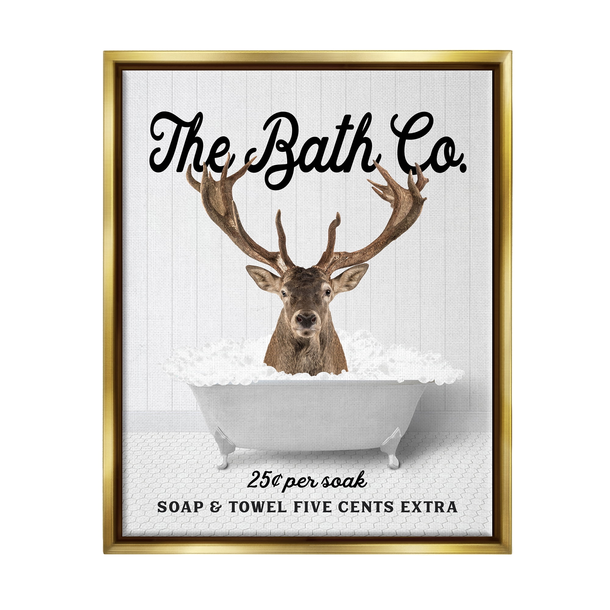 Stupell Industries Bubble Bathtub Deer Animals & Insects Painting Gold Floater Framed Art Print Wall Art, 25 x 31