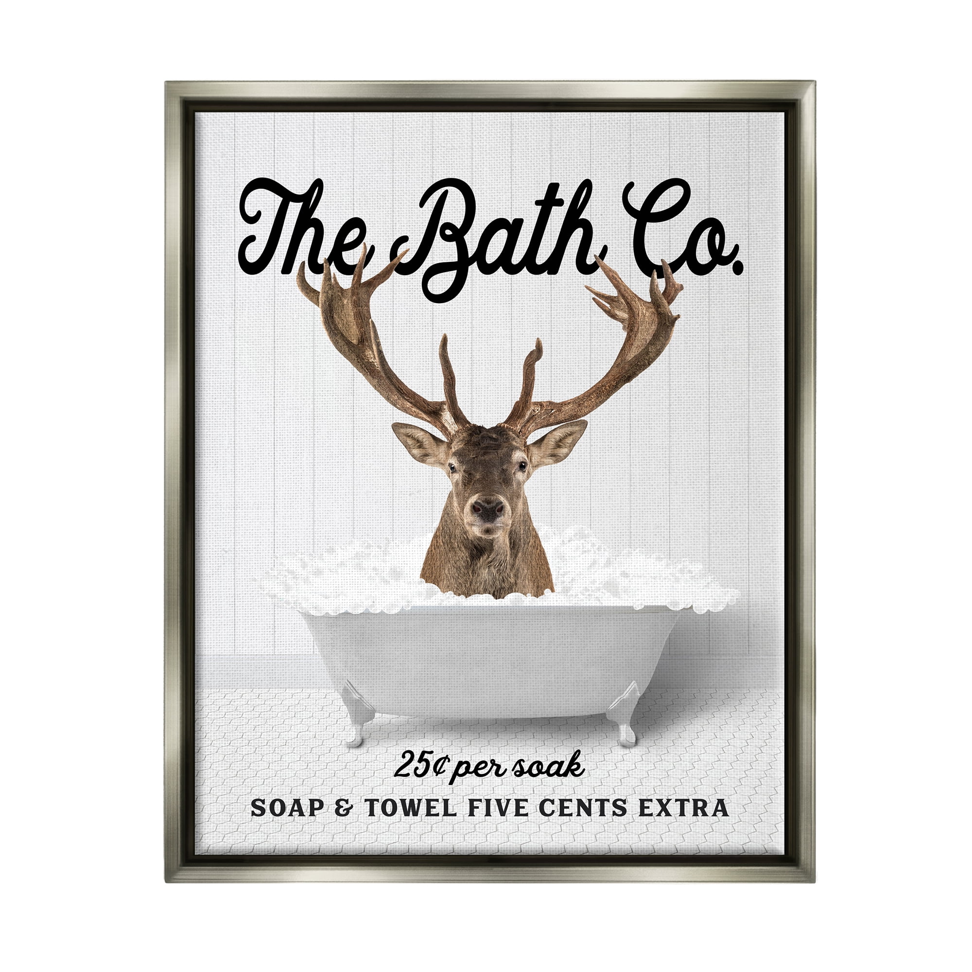 Stupell Industries Bubble Bathtub Deer Animals & Insects Painting Gray Floater Framed Art Print Wall Art, 17 x 21