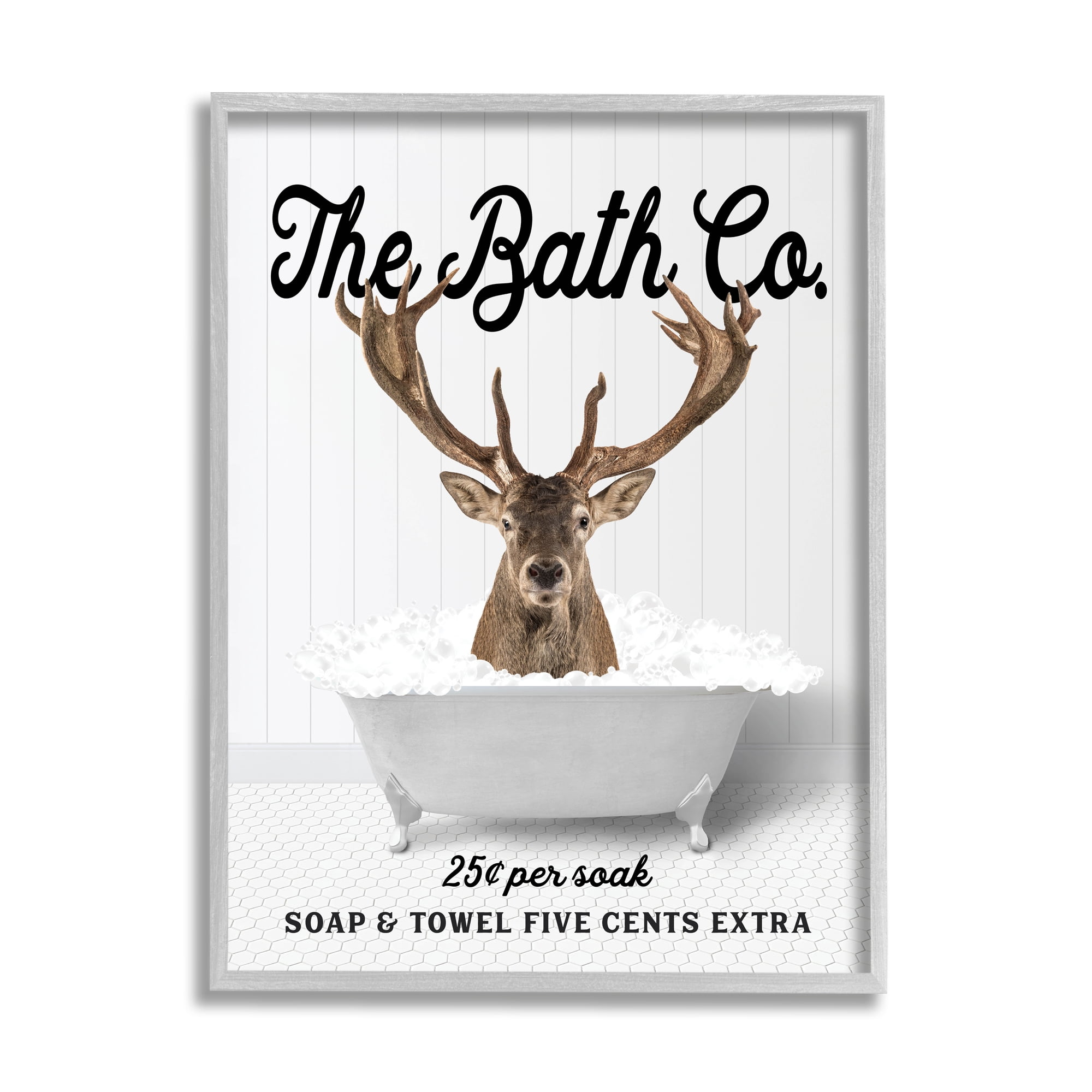 Stupell Industries Bubble Bathtub Deer Animals & Insects Painting Gray Framed Art Print Wall Art, 16 x 20