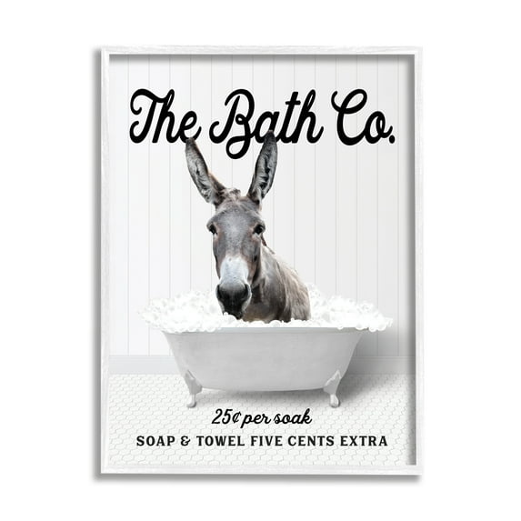 Stupell Industries Bubble Bathtub Donkey Animals & Insects Painting White Framed Art Print Wall Art, 16 x 20