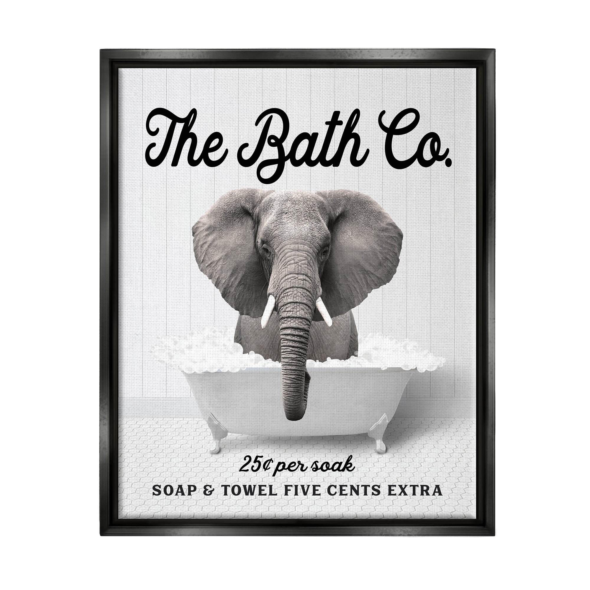 Stupell Industries Bubble Bathtub Elephant Animals & Insects Painting Black Floater Framed Art Print Wall Art, 25 x 31