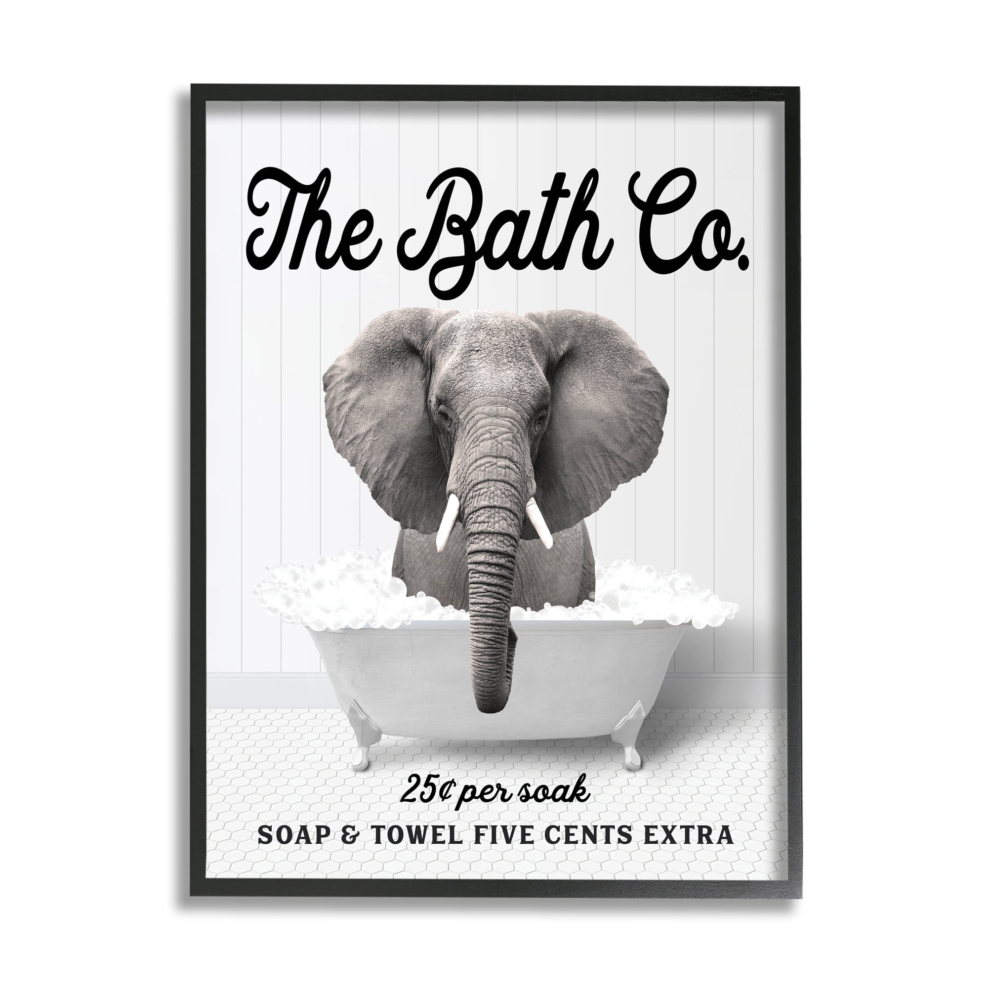 Stupell Industries Bubble Bathtub Elephant Animals & Insects Painting Black Framed Art Print Wall Art, 11 x 14