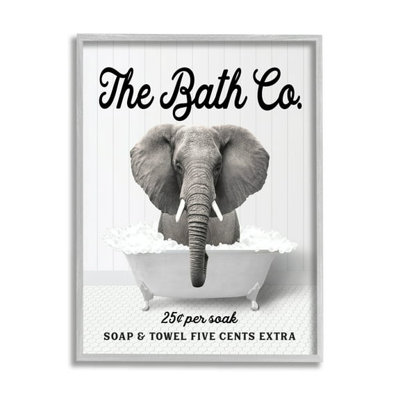Stupell Industries Bubble Bathtub Elephant Animals & Insects Painting Gray Framed Art Print Wall Art, 11 x 14