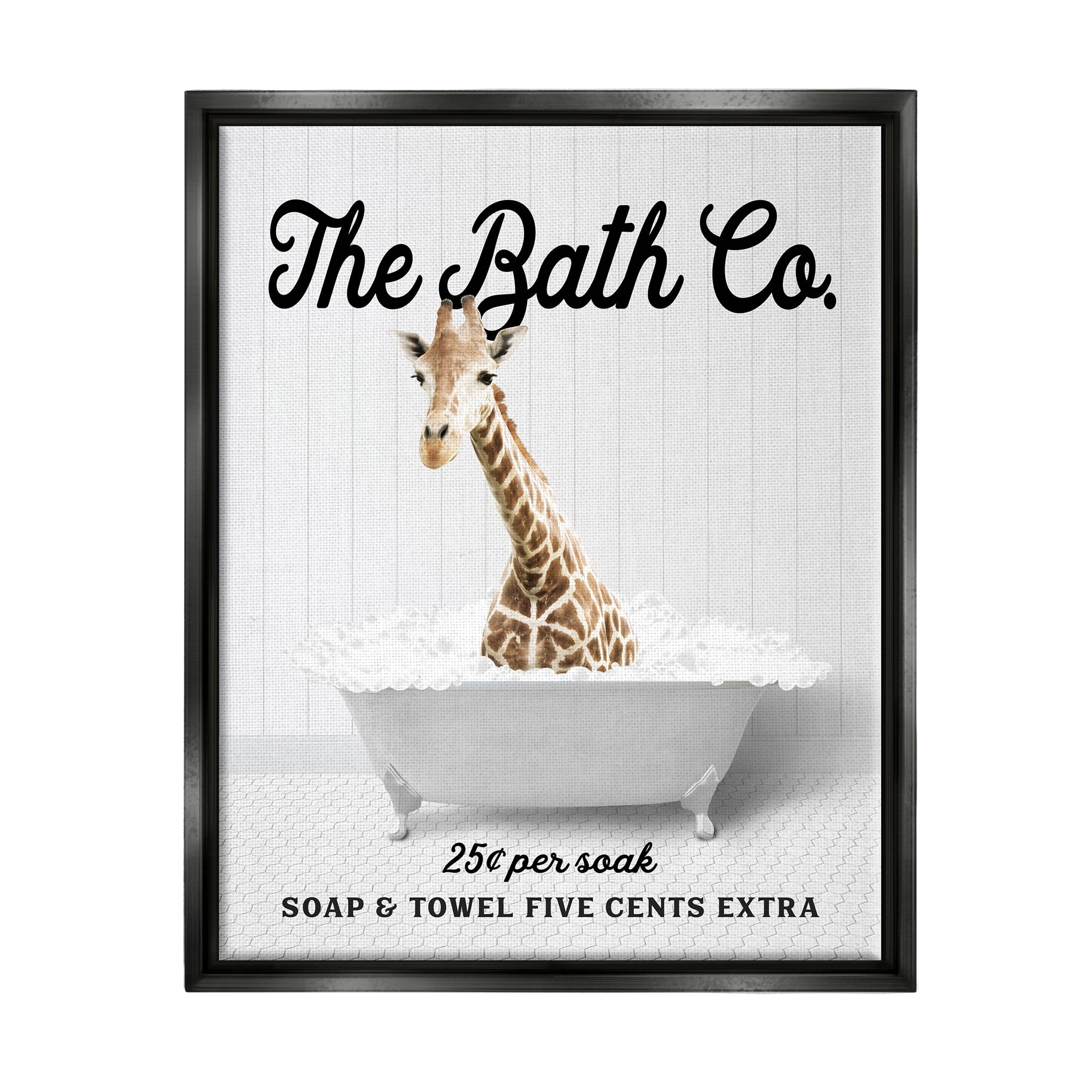 Stupell Industries Bubble Bathtub Giraffe Animals & Insects Painting Black Floater Framed Art Print Wall Art, 17 x 21