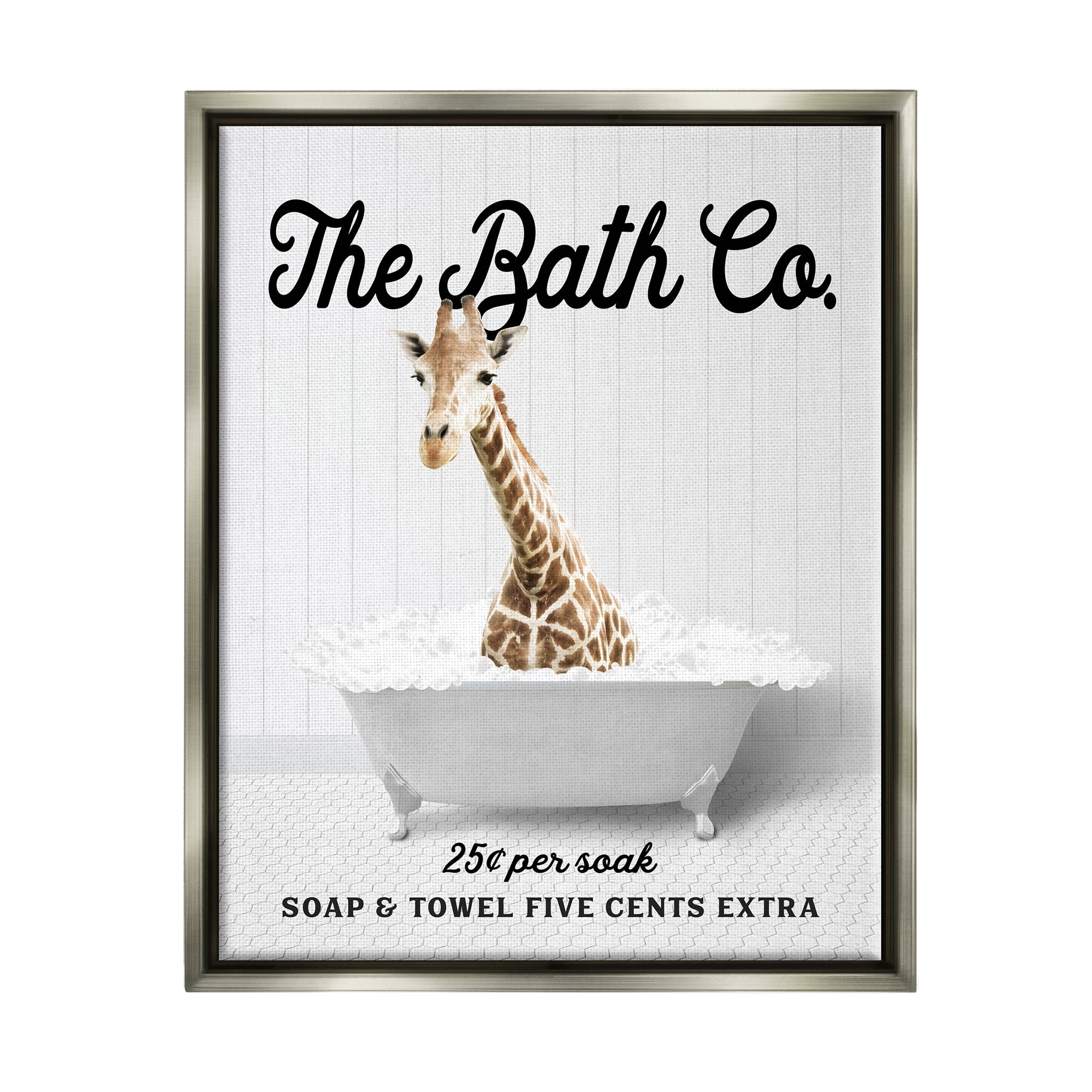 Stupell Industries Bubble Bathtub Giraffe Animals & Insects Painting Gray Floater Framed Art Print Wall Art, 17 x 21