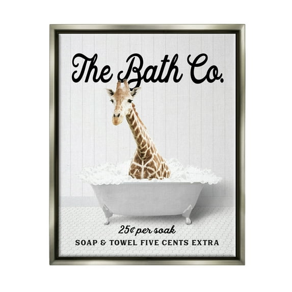 Stupell Industries Bubble Bathtub Giraffe Animals & Insects Painting Gray Floater Framed Art Print Wall Art, 25 x 31