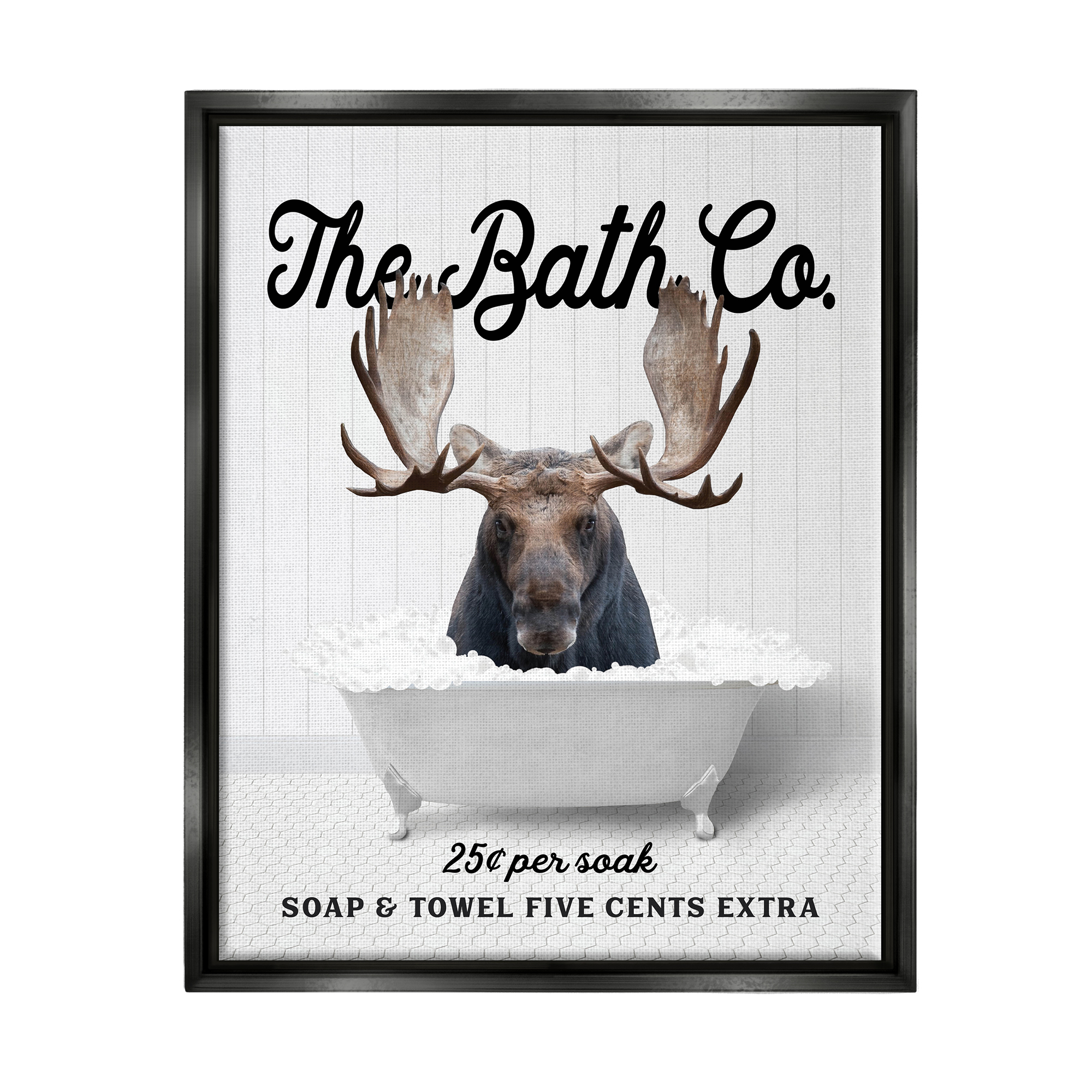 Stupell Industries Bubble Bathtub Moose Animals & Insects Painting Black Floater Framed Art Print Wall Art, 17 x 21