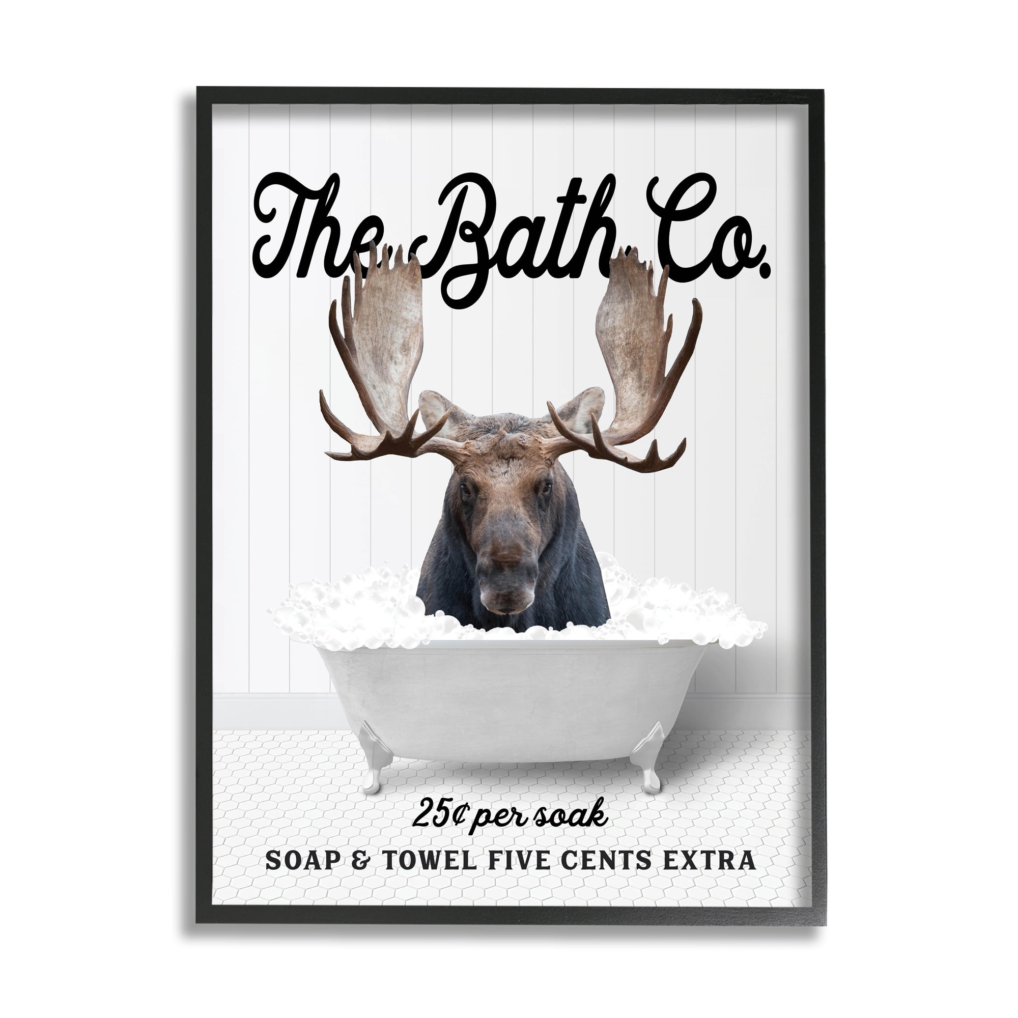 Stupell Industries Bubble Bathtub Moose Animals & Insects Painting Black Framed Art Print Wall Art, 24 x 30