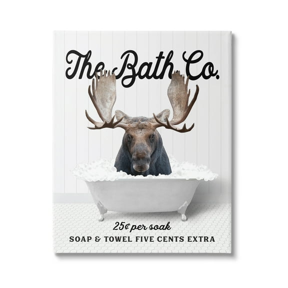 Stupell Industries Bubble Bathtub Moose Animals & Insects Painting Gallery Wrapped Canvas Print Wall Art, 16 x 20