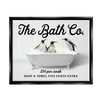 Stupell Industries Bubble Bathtub Penguins Animals & Insects Painting Black Floater Framed Art Print Wall Art, 21 x 17