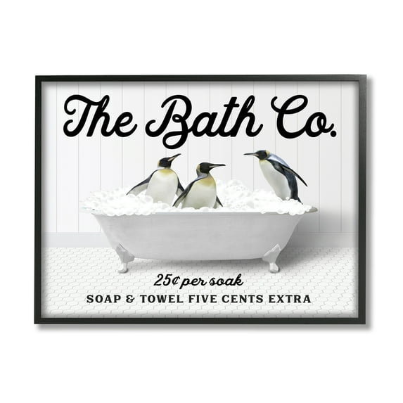 Stupell Industries Bubble Bathtub Penguins Animals & Insects Painting Black Framed Art Print Wall Art, 14 x 11