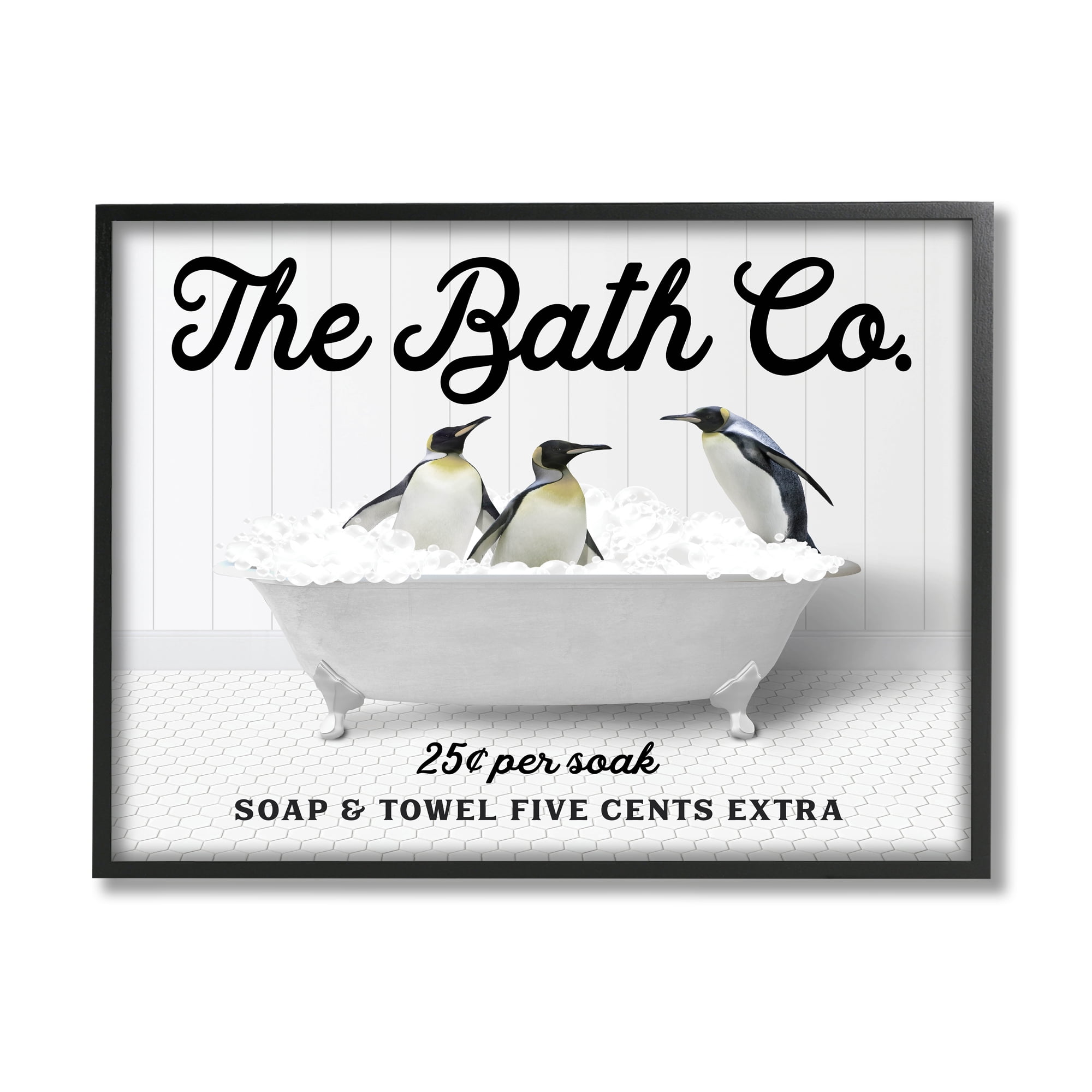 Stupell Industries Bubble Bathtub Penguins Animals & Insects Painting Black Framed Art Print Wall Art, 30 x 24