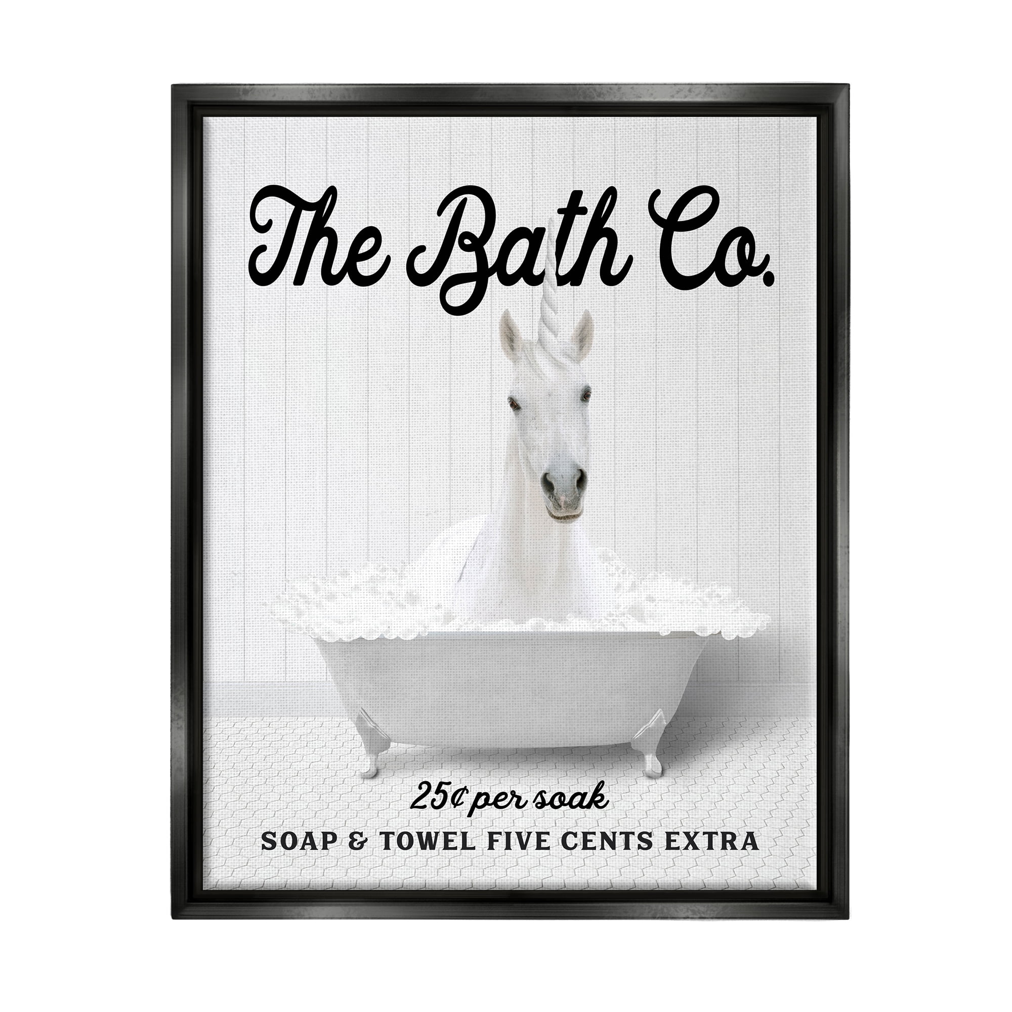 Stupell Industries Bubble Bathtub Unicorn Animals & Insects Painting Black Floater Framed Art Print Wall Art, 17 x 21