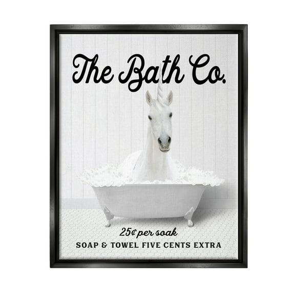 Stupell Industries Bubble Bathtub Unicorn Animals & Insects Painting Black Floater Framed Art Print Wall Art, 17 x 21