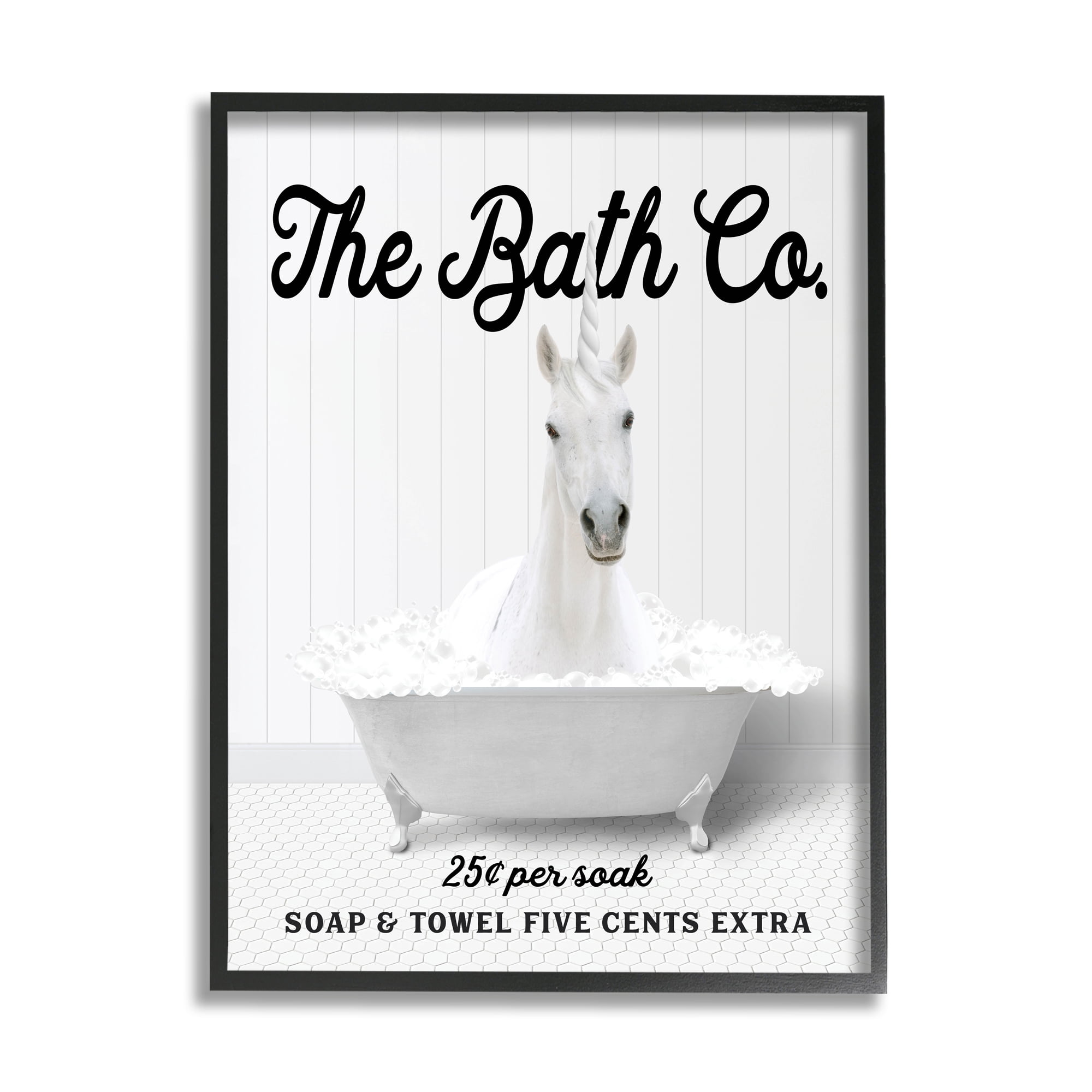Stupell Industries Bubble Bathtub Unicorn Animals & Insects Painting Black Framed Art Print Wall Art, 24 x 30