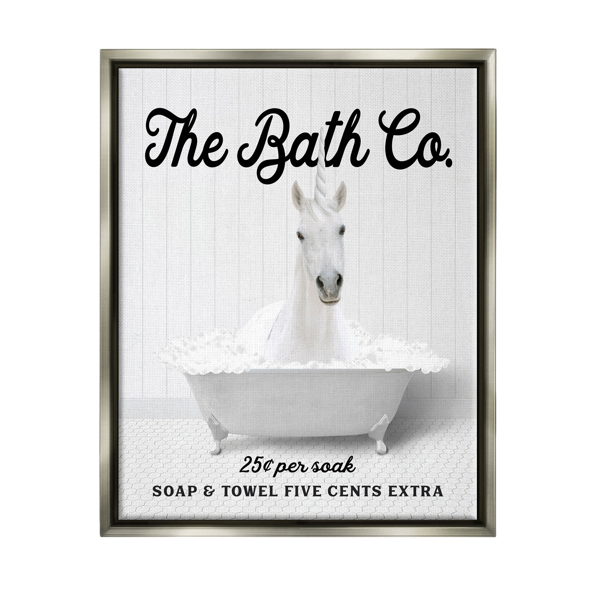 Stupell Industries Bubble Bathtub Unicorn Animals & Insects Painting Gray Floater Framed Art Print Wall Art, 25 x 31