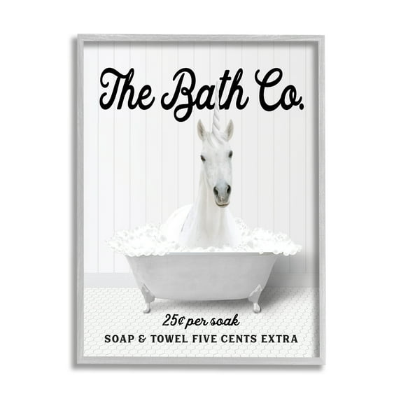 Stupell Industries Bubble Bathtub Unicorn Animals & Insects Painting Gray Framed Art Print Wall Art, 24 x 30