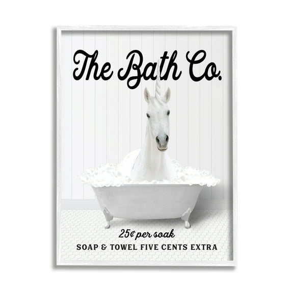 Stupell Industries Bubble Bathtub Unicorn Animals & Insects Painting White Framed Art Print Wall Art, 11 x 14