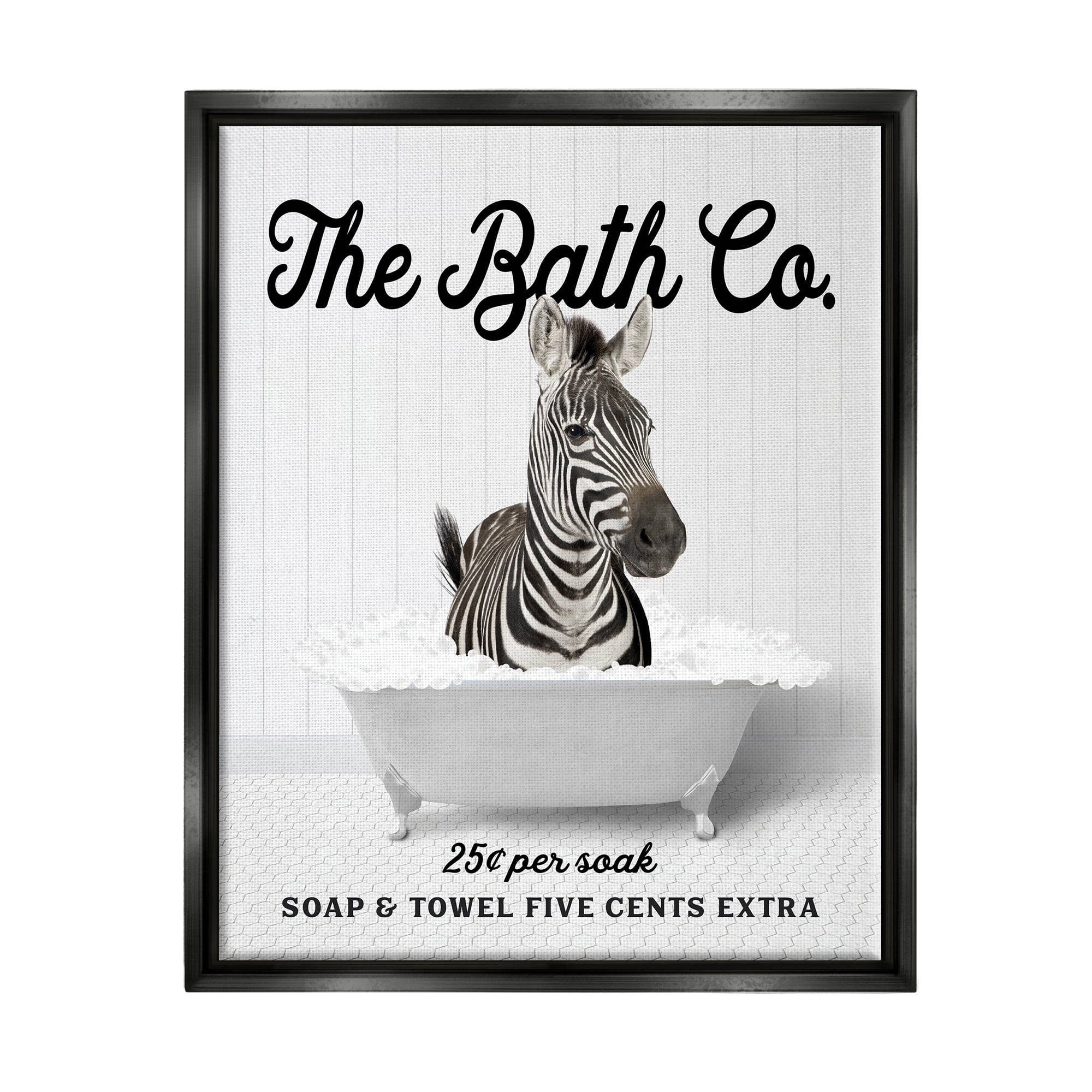 Stupell Industries Bubble Bathtub Zebra Animals & Insects Painting Black Floater Framed Art Print Wall Art, 17 x 21