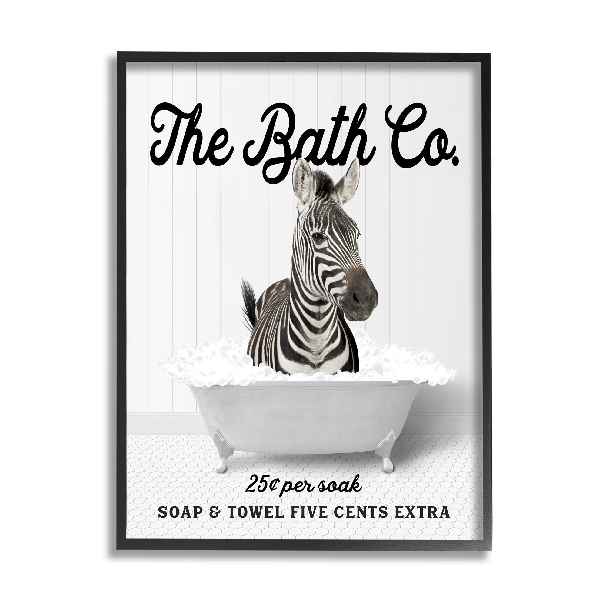 Stupell Industries Bubble Bathtub Zebra Animals & Insects Painting Black Framed Art Print Wall Art, 11 x 14