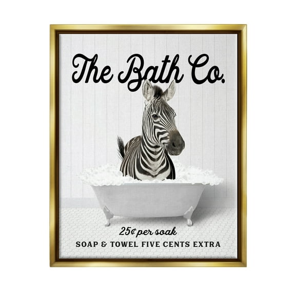 Stupell Industries Bubble Bathtub Zebra Animals & Insects Painting Gold Floater Framed Art Print Wall Art, 25 x 31