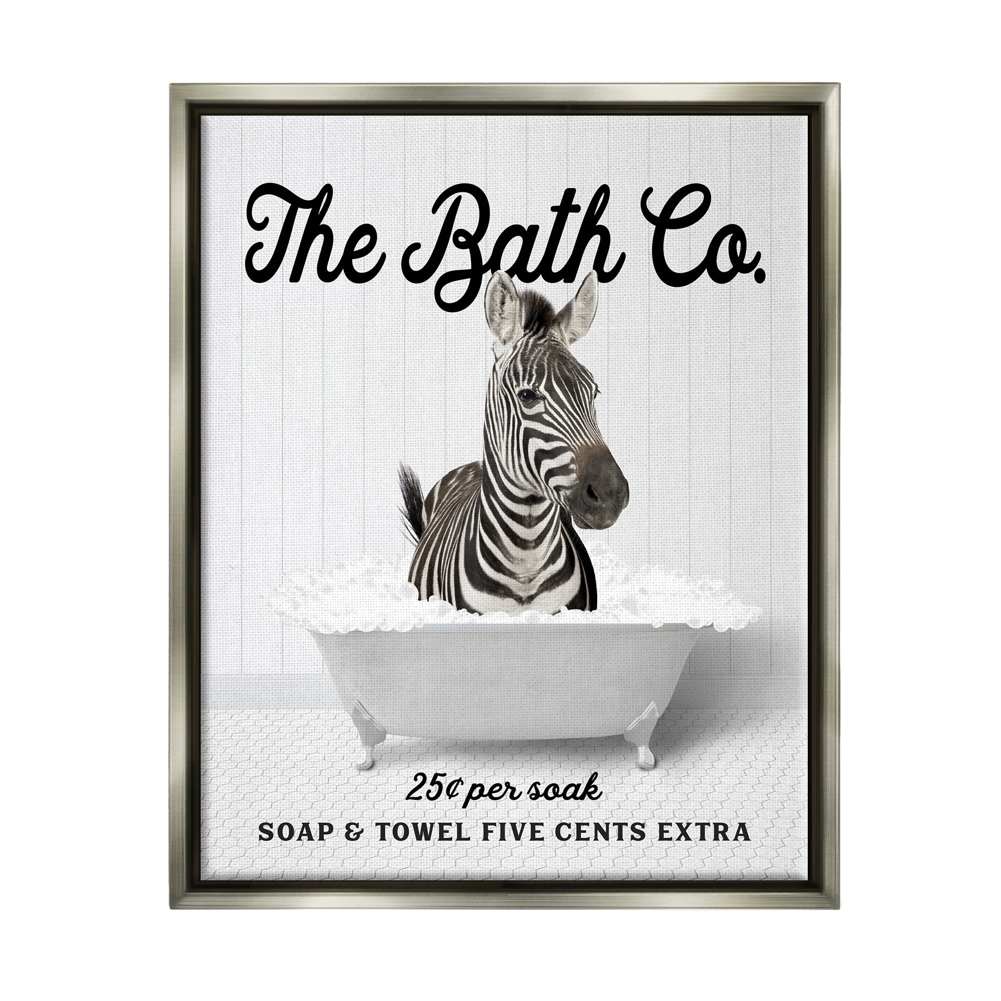 Stupell Industries Bubble Bathtub Zebra Animals & Insects Painting Gray Floater Framed Art Print Wall Art, 25 x 31