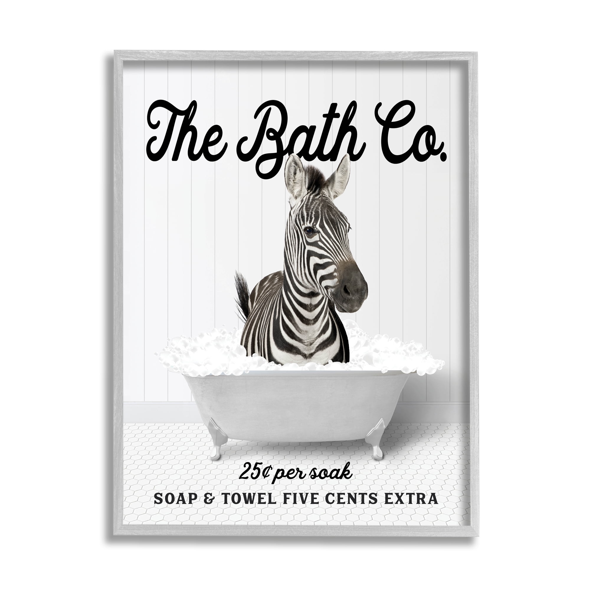 Stupell Industries Bubble Bathtub Zebra Animals & Insects Painting Gray Framed Art Print Wall Art, 16 x 20