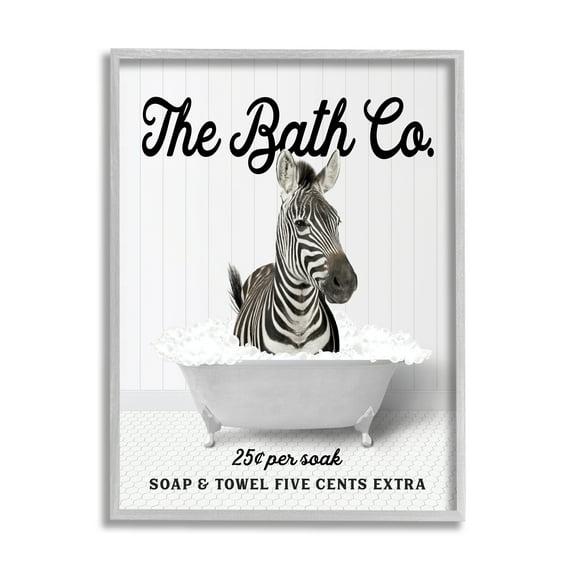 Stupell Industries Bubble Bathtub Zebra Animals & Insects Painting Gray Framed Art Print Wall Art, 16 x 20
