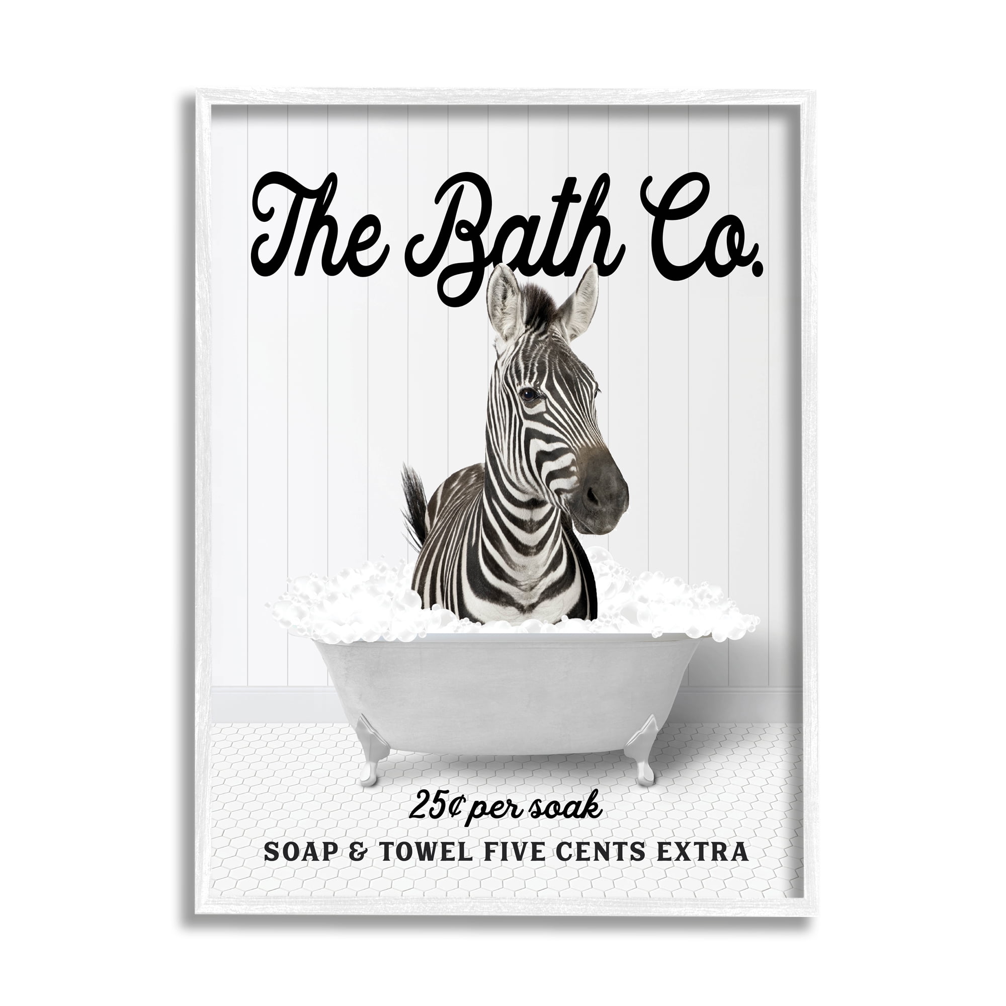 Stupell Industries Bubble Bathtub Zebra Animals & Insects Painting White Framed Art Print Wall Art, 11 x 14