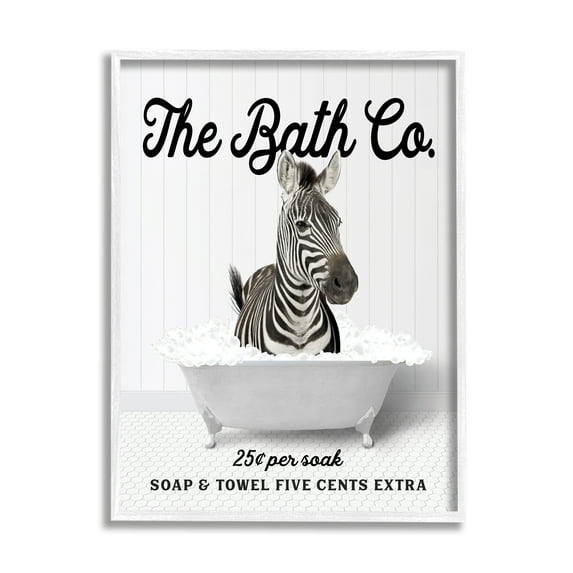 Stupell Industries Bubble Bathtub Zebra Animals & Insects Painting White Framed Art Print Wall Art, 24 x 30
