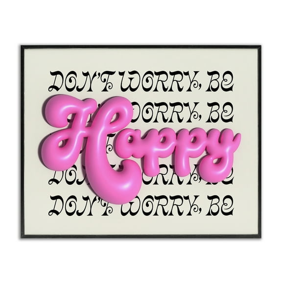 Stupell Industries Bubble Letters Happy Text & Numbers Painting Black Framed Art Print Wall Art, 14 x 11