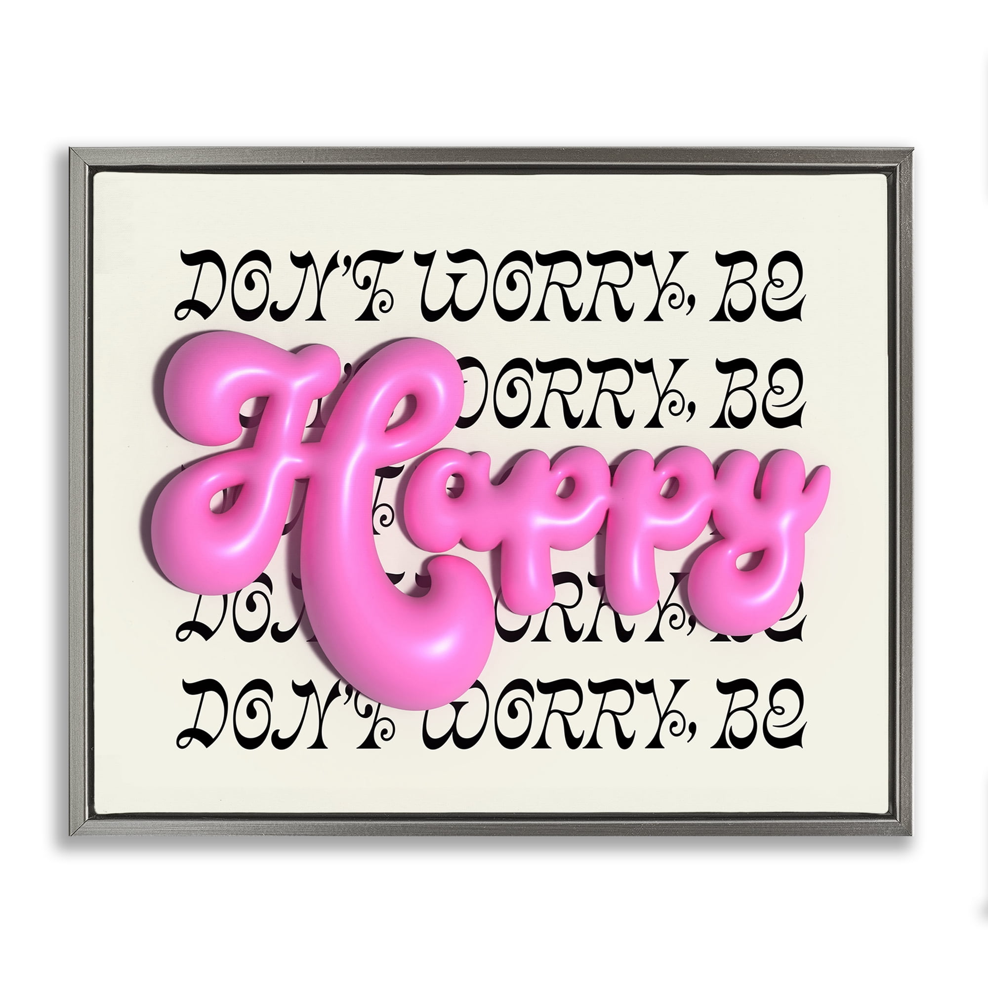 Stupell Industries Bubble Letters Happy Text & Numbers Painting Gray Floater Framed Canvas Art Print Wall Art, 31 x 25