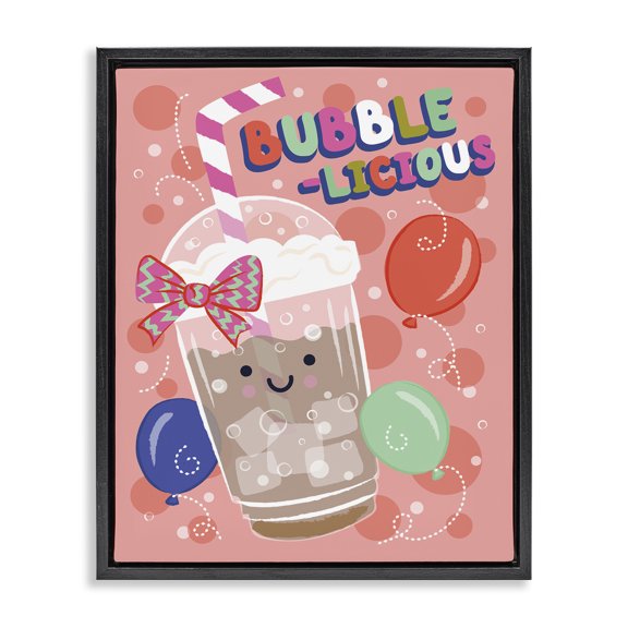 Stupell Industries Bubble-Licious Bubble Tea Quotes and Sayings Painting Black Floater Framed Canvas Art Print Wall Art, 17 x 21