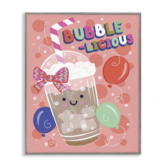 Stupell Industries Bubble-Licious Bubble Tea Quotes and Sayings Painting Gray Framed Art Print Wall Art, 11 x 14