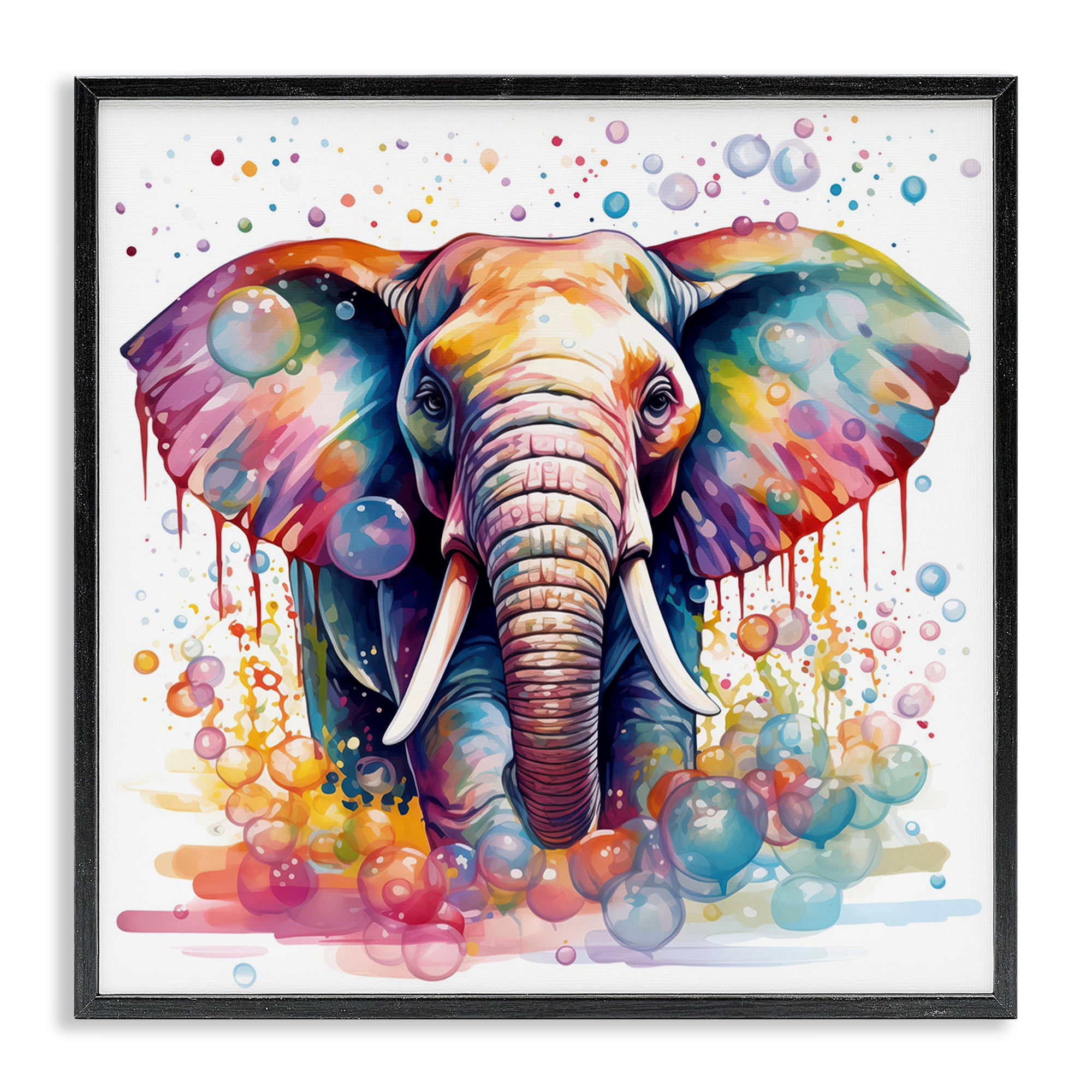 Stupell Industries Bubble Pattern Elephant Bath & Laundry Painting Black Framed Art Print Wall Art, 24 x 24