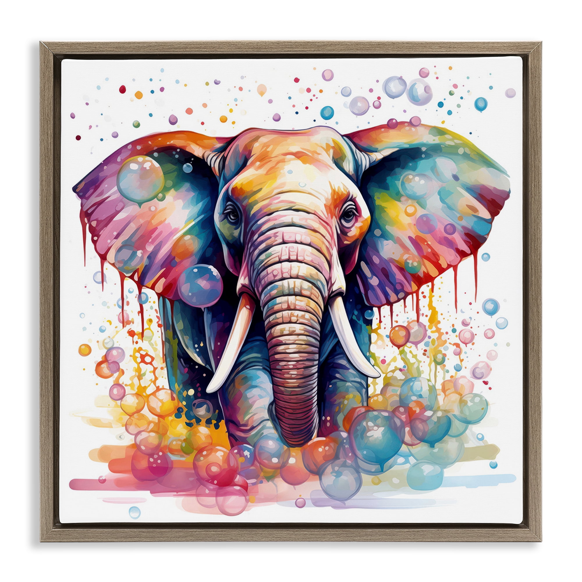 Stupell Industries Bubble Pattern Elephant Bath & Laundry Painting Brown Floater Framed Canvas Art Print Wall Art, 25 x 25