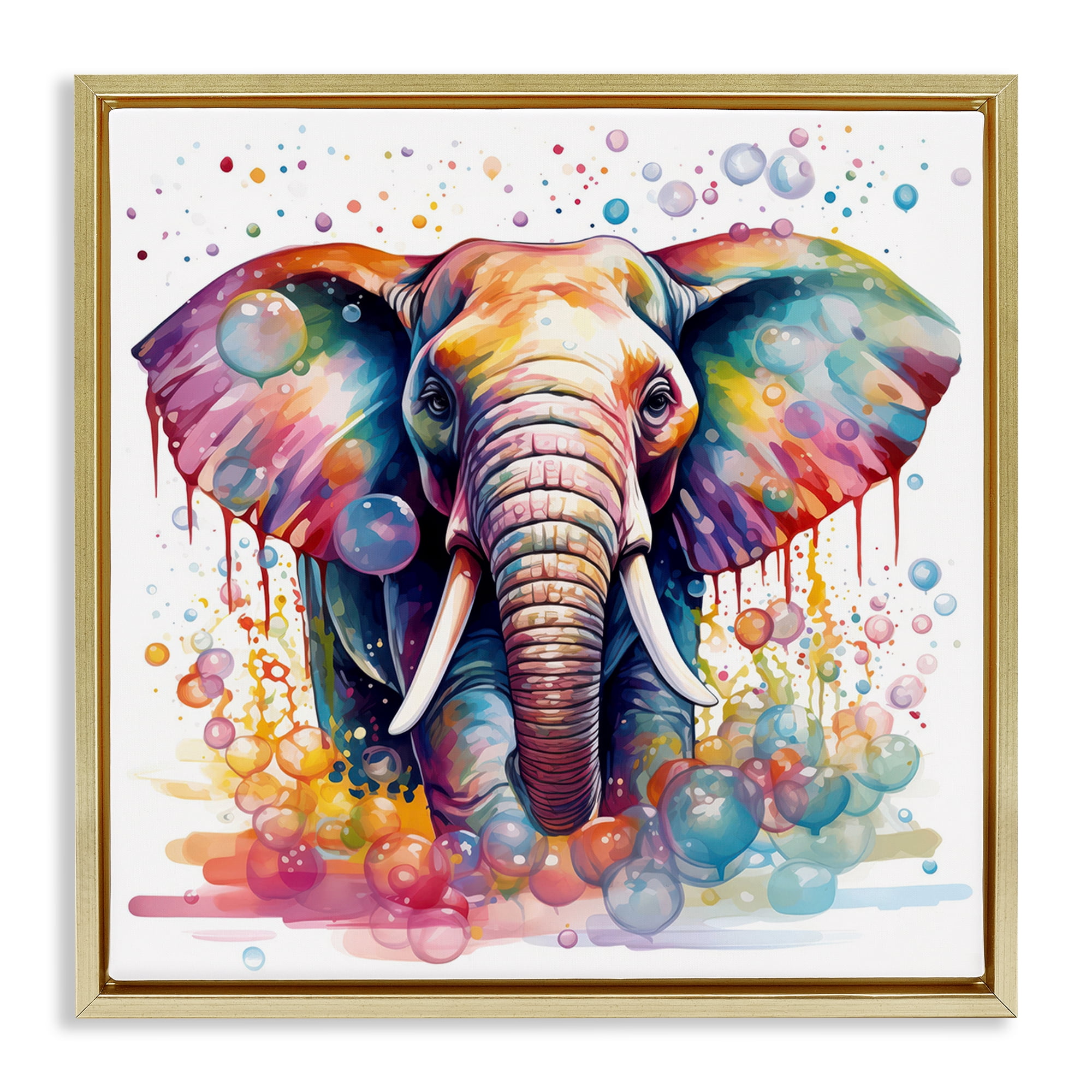 Stupell Industries Bubble Pattern Elephant Bath & Laundry Painting Gold Floater Framed Canvas Art Print Wall Art, 25 x 25