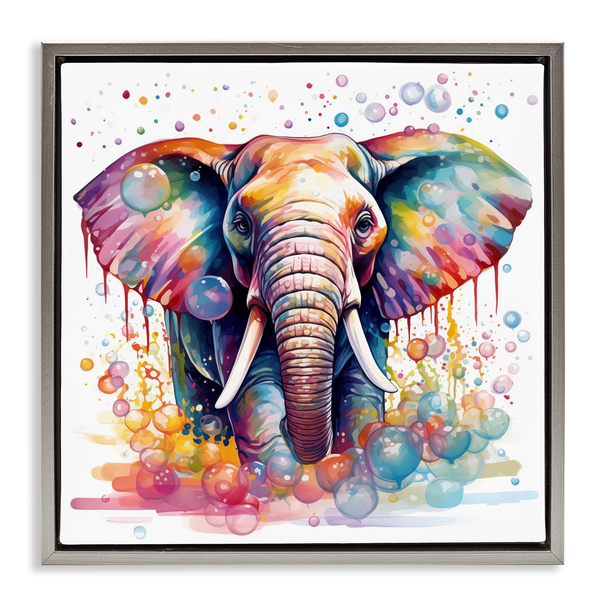 Stupell Industries Bubble Pattern Elephant Bath & Laundry Painting Gray Floater Framed Canvas Art Print Wall Art, 25 x 25