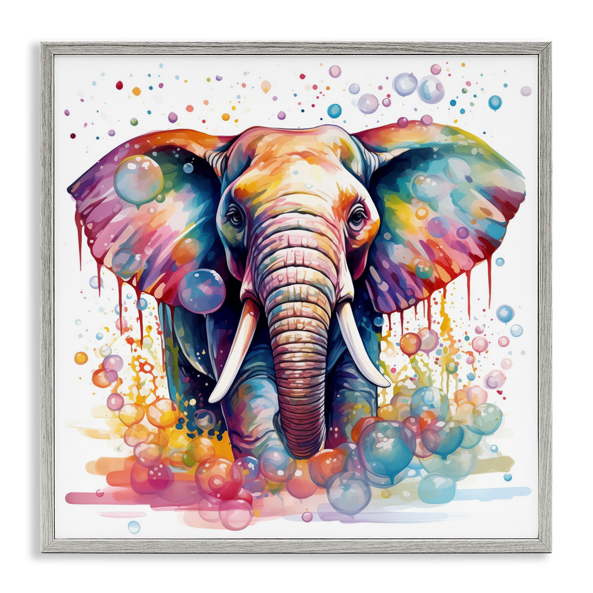 Stupell Industries Bubble Pattern Elephant Bath & Laundry Painting Gray Framed Art Print Wall Art, 24 x 24