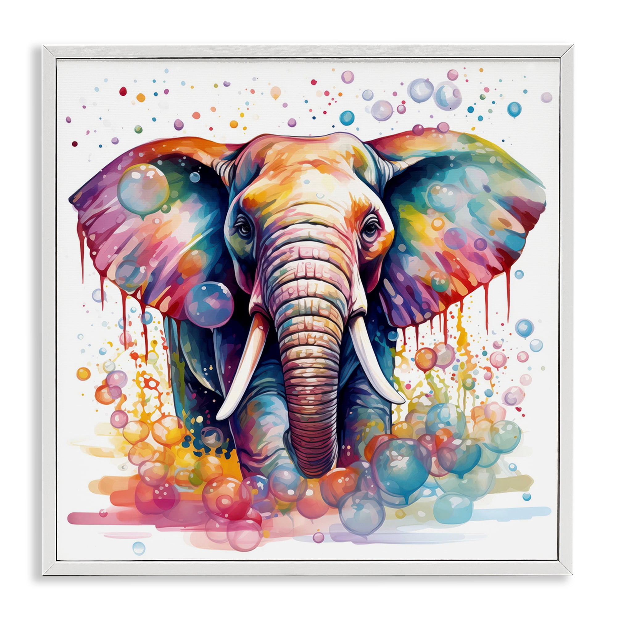 Stupell Industries Bubble Pattern Elephant Bath & Laundry Painting White Framed Art Print Wall Art, 17 x 17