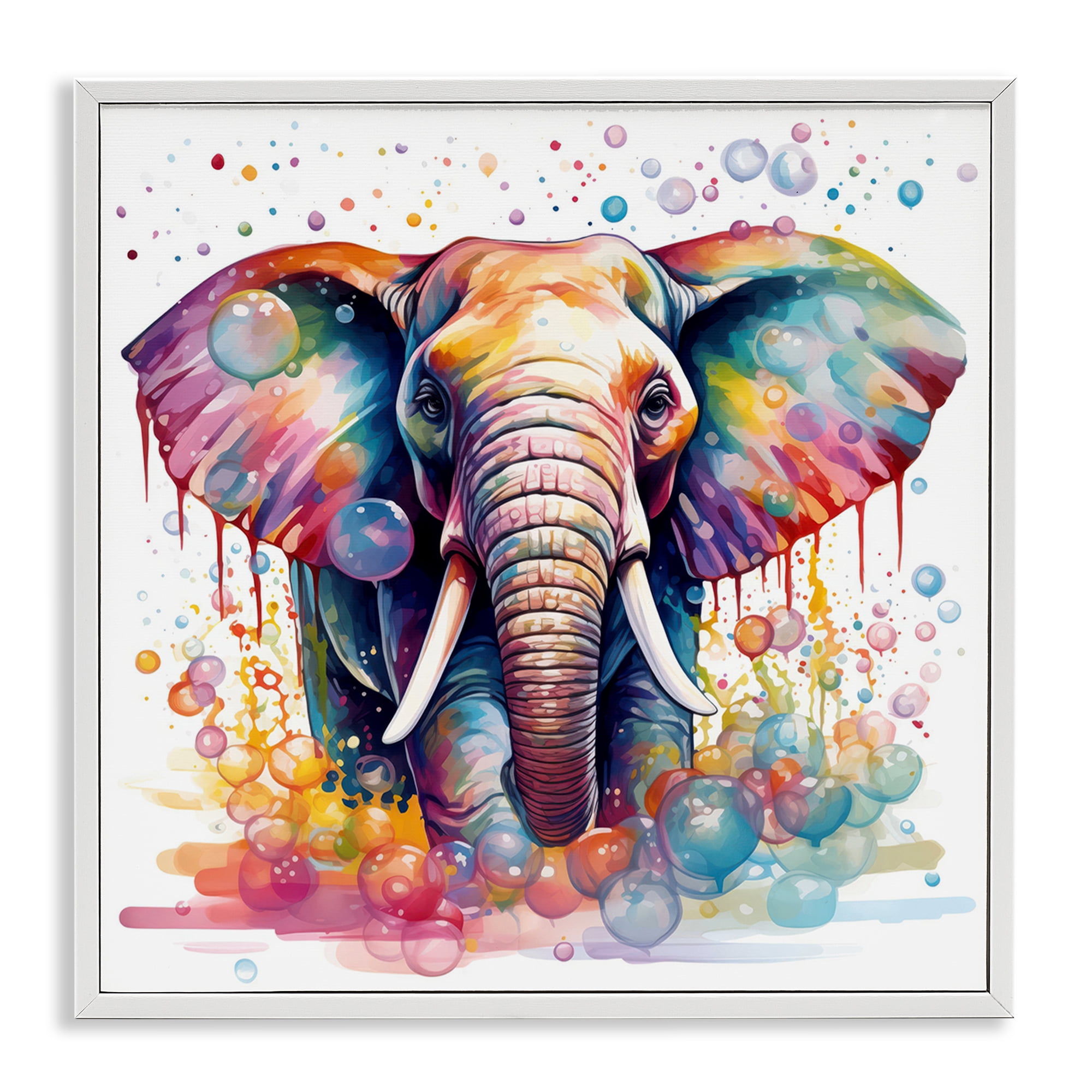 Stupell Industries Bubble Pattern Elephant Bath & Laundry Painting White Framed Art Print Wall Art, 24 x 24