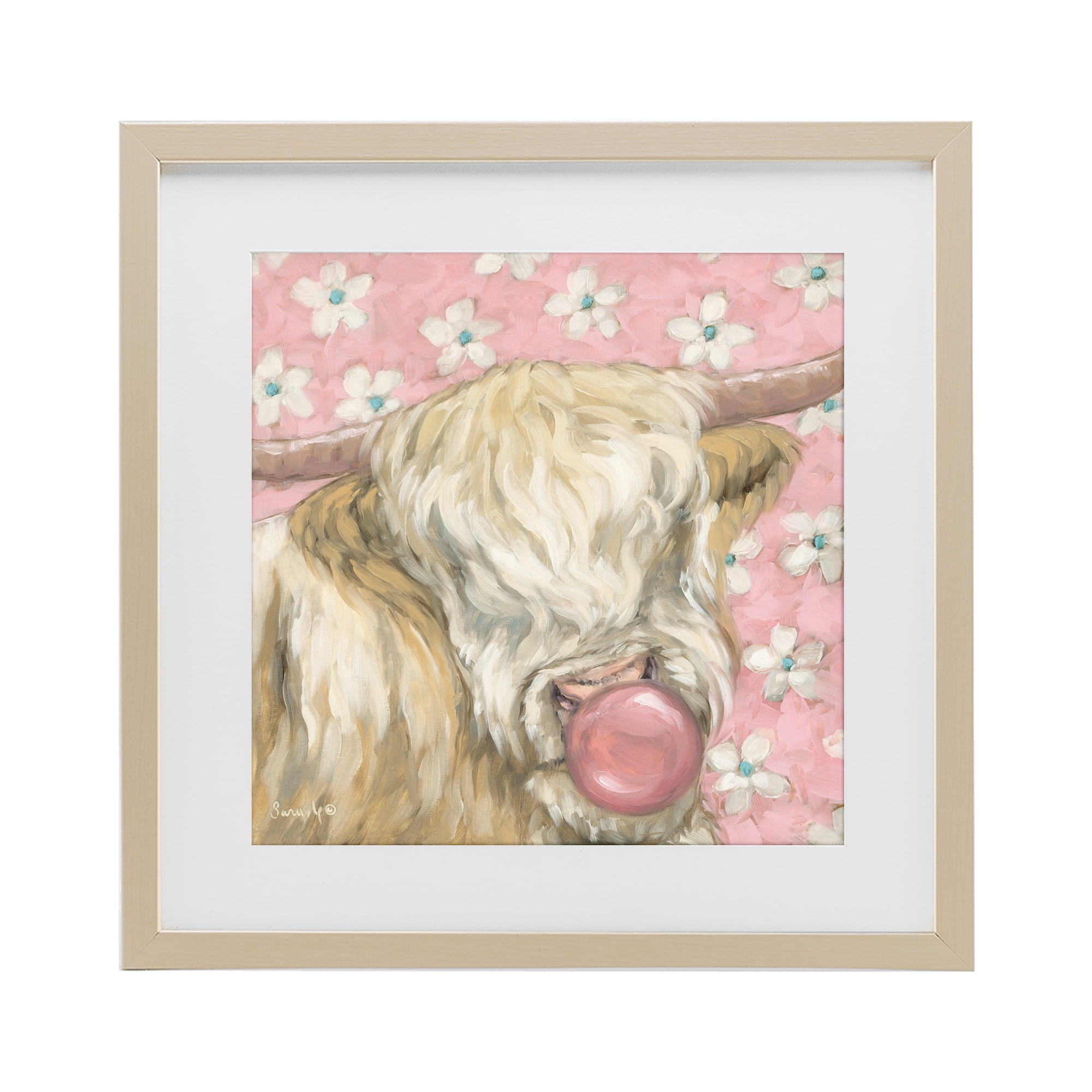 Stupell Industries Bubblegum Cutie Cattle Birch Framed Print Under Glass, design by Sara G. Designs