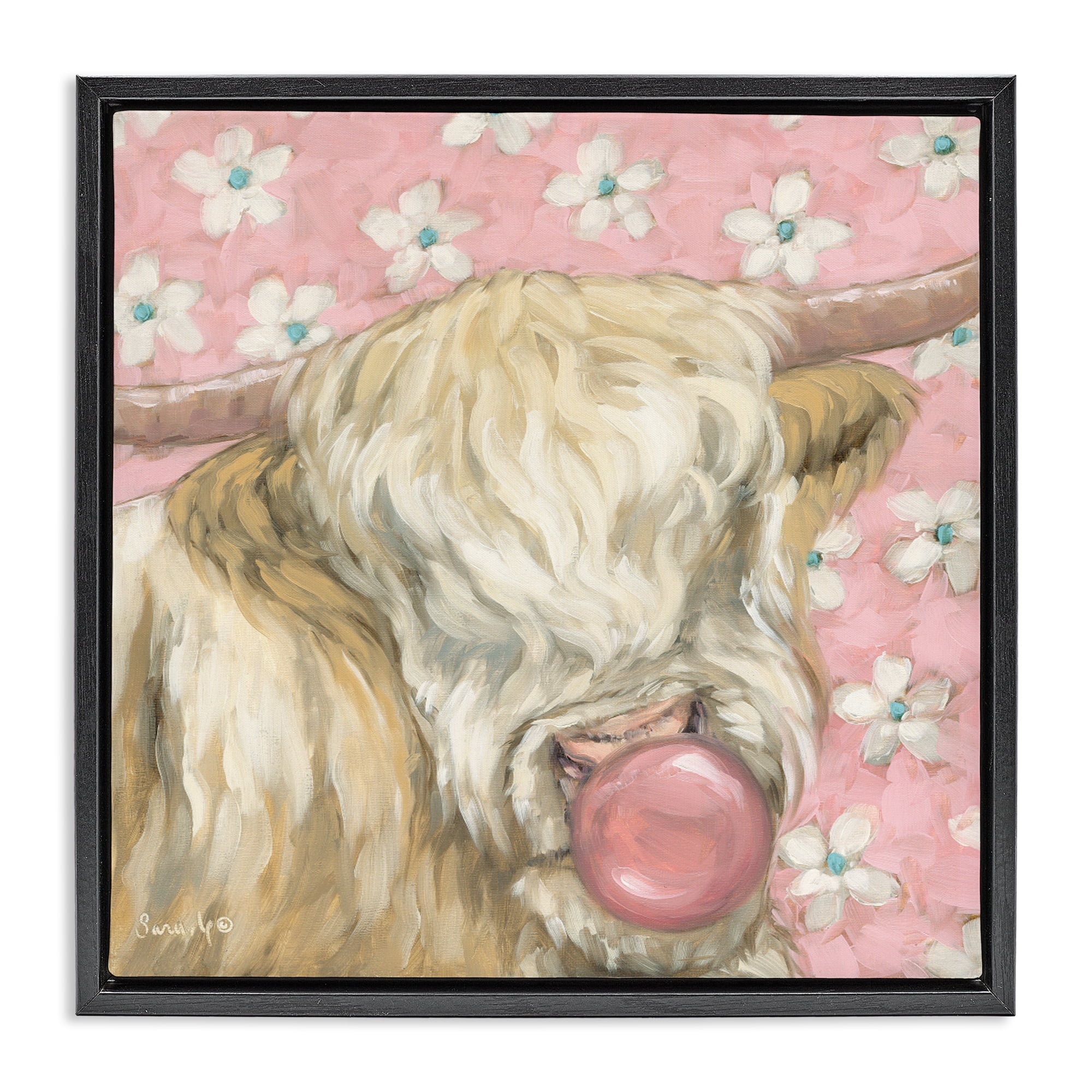Stupell Industries Bubblegum Cutie Cattle Black Framed Floater Canvas Wall Art, design by Sara G. Designs