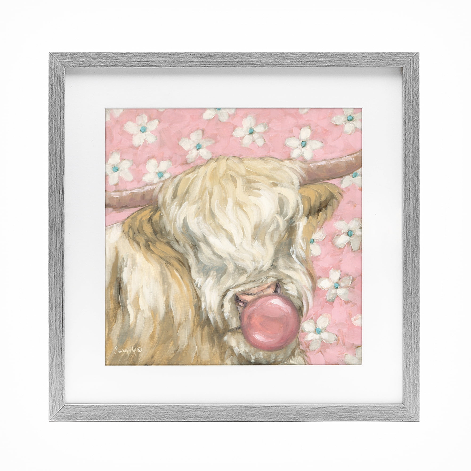 Stupell Industries Bubblegum Cutie Cattle Gray Framed Print Under Glass, design by Sara G. Designs