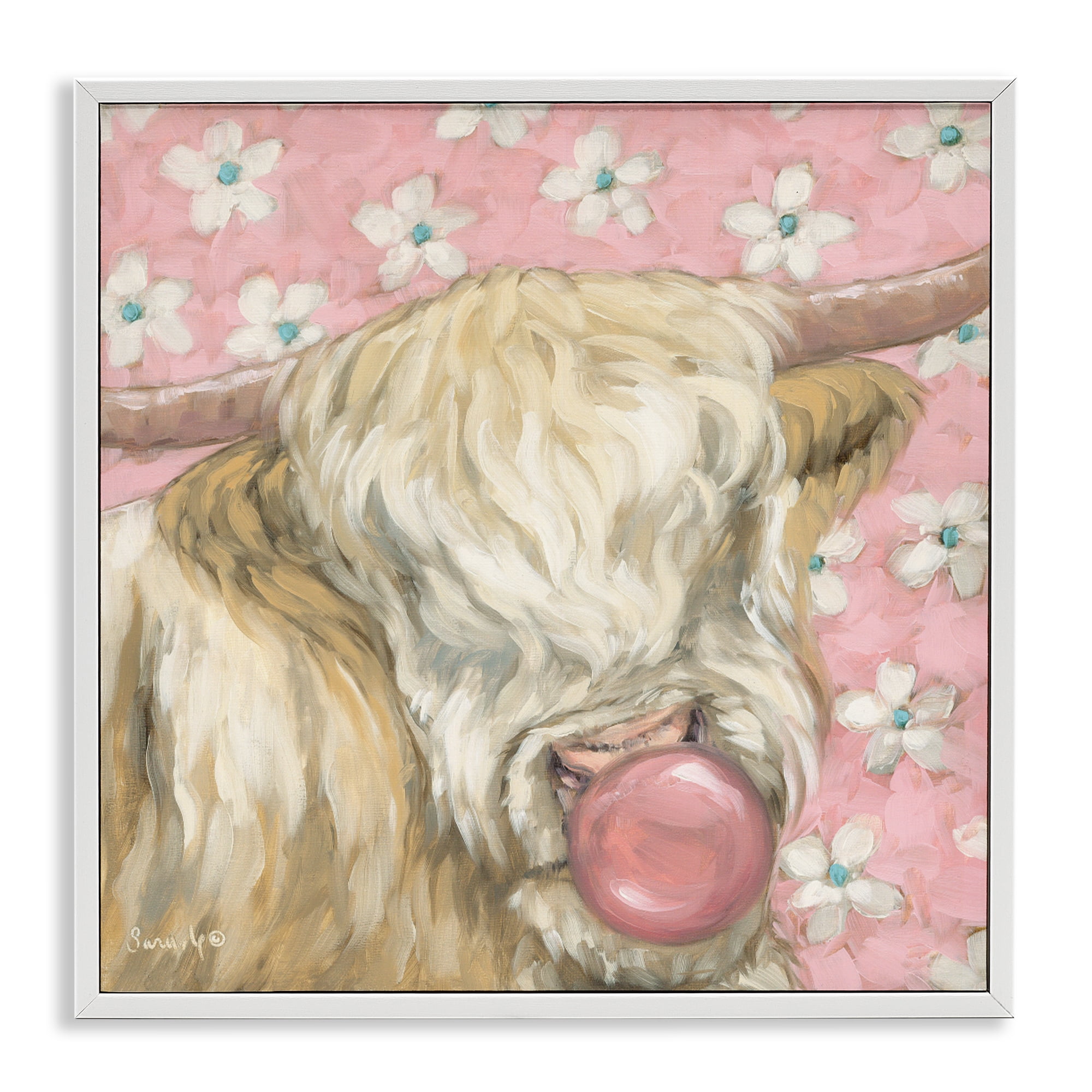 Stupell Industries Bubblegum Cutie Cattle White Framed Giclee Art, design by Sara G. Designs