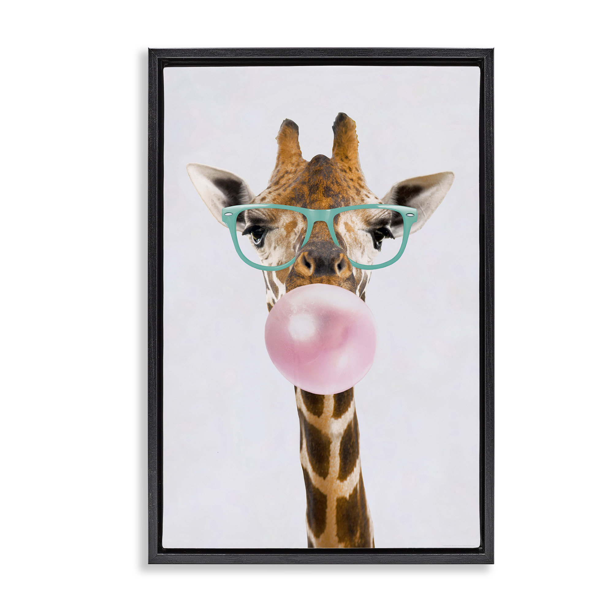Stupell Industries Bubblegum Hipster Giraffe Animals Painting Black Floater Framed Canvas Art Print Wall Art, 21 x 31