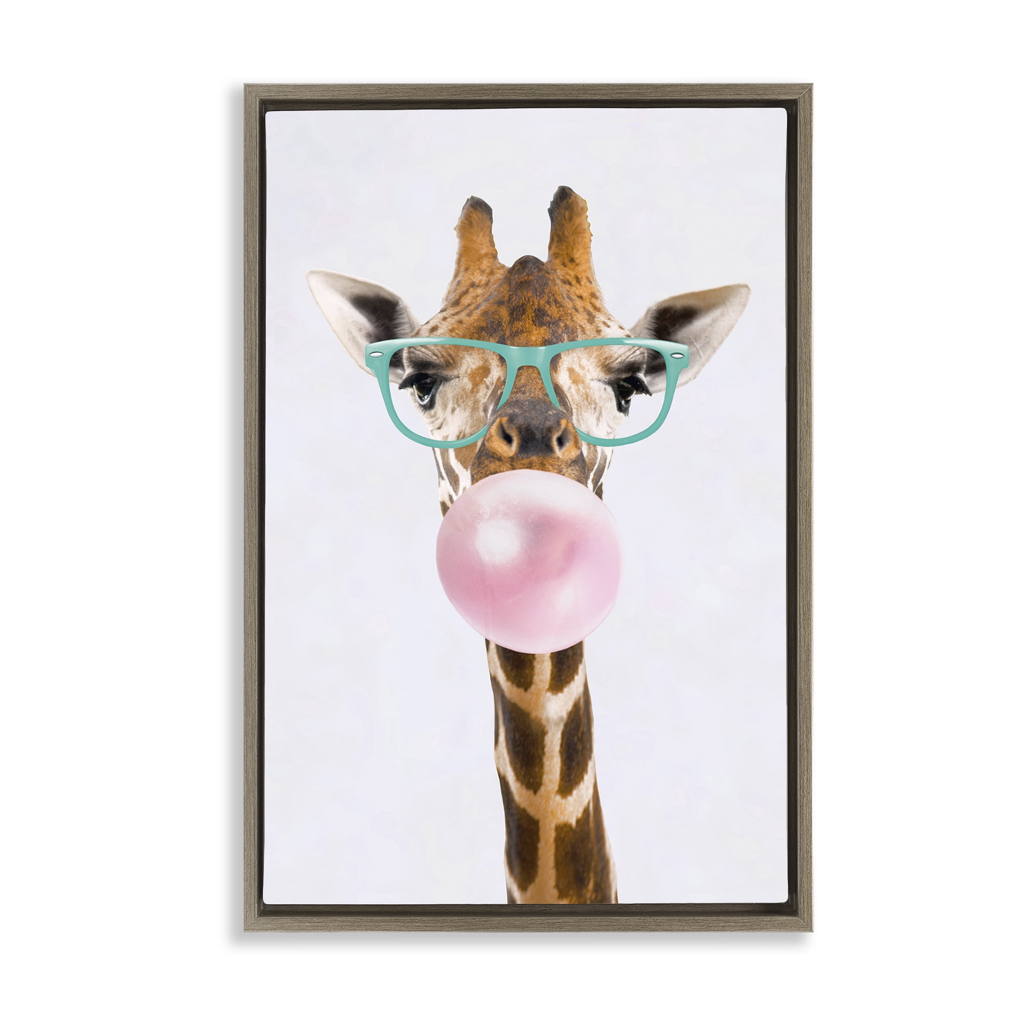 Stupell Industries Bubblegum Hipster Giraffe Animals Painting Brown Floater Framed Canvas Art Print Wall Art, 21 x 31