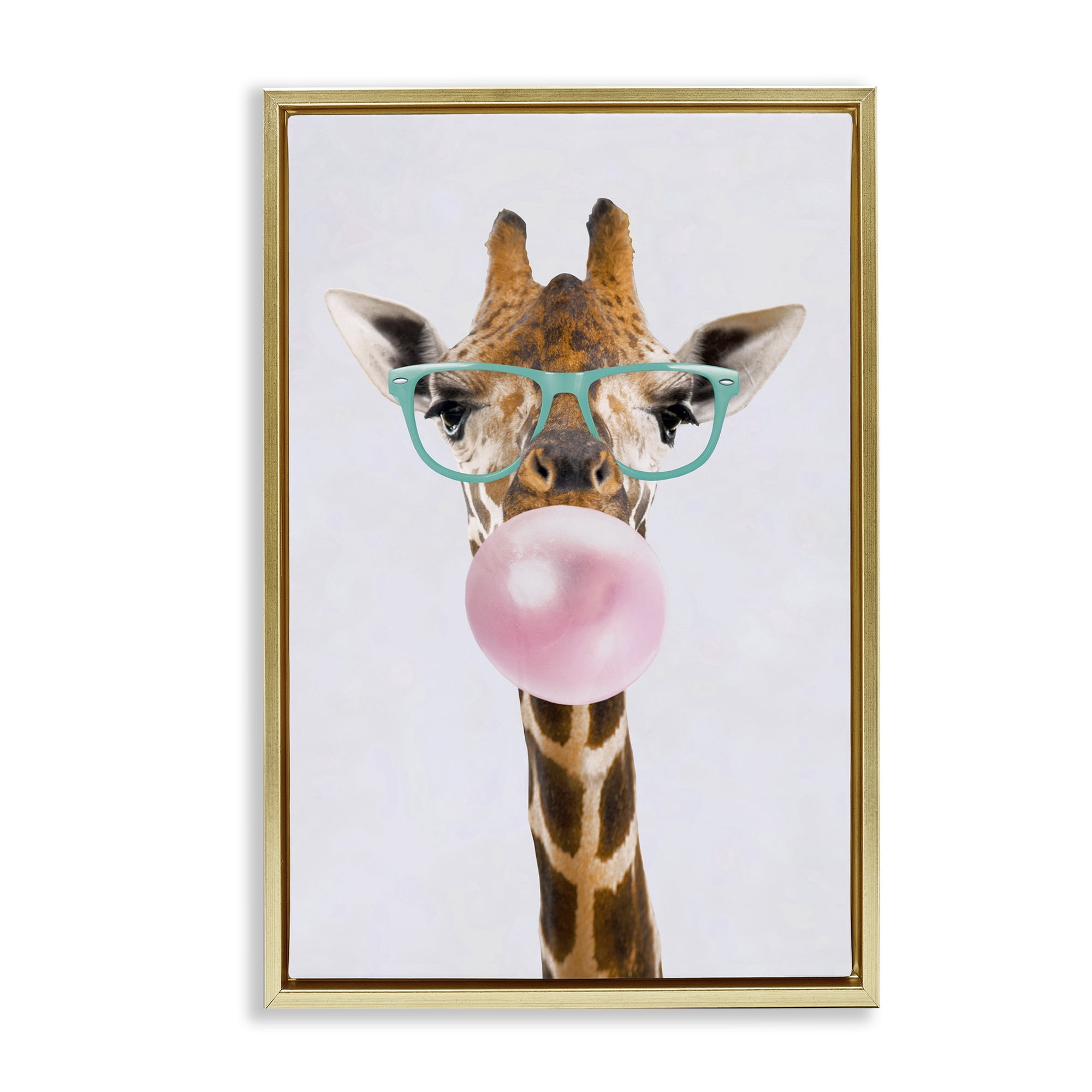 Stupell Industries Bubblegum Hipster Giraffe Animals Painting Gold Floater Framed Canvas Art Print Wall Art, 17 x 25