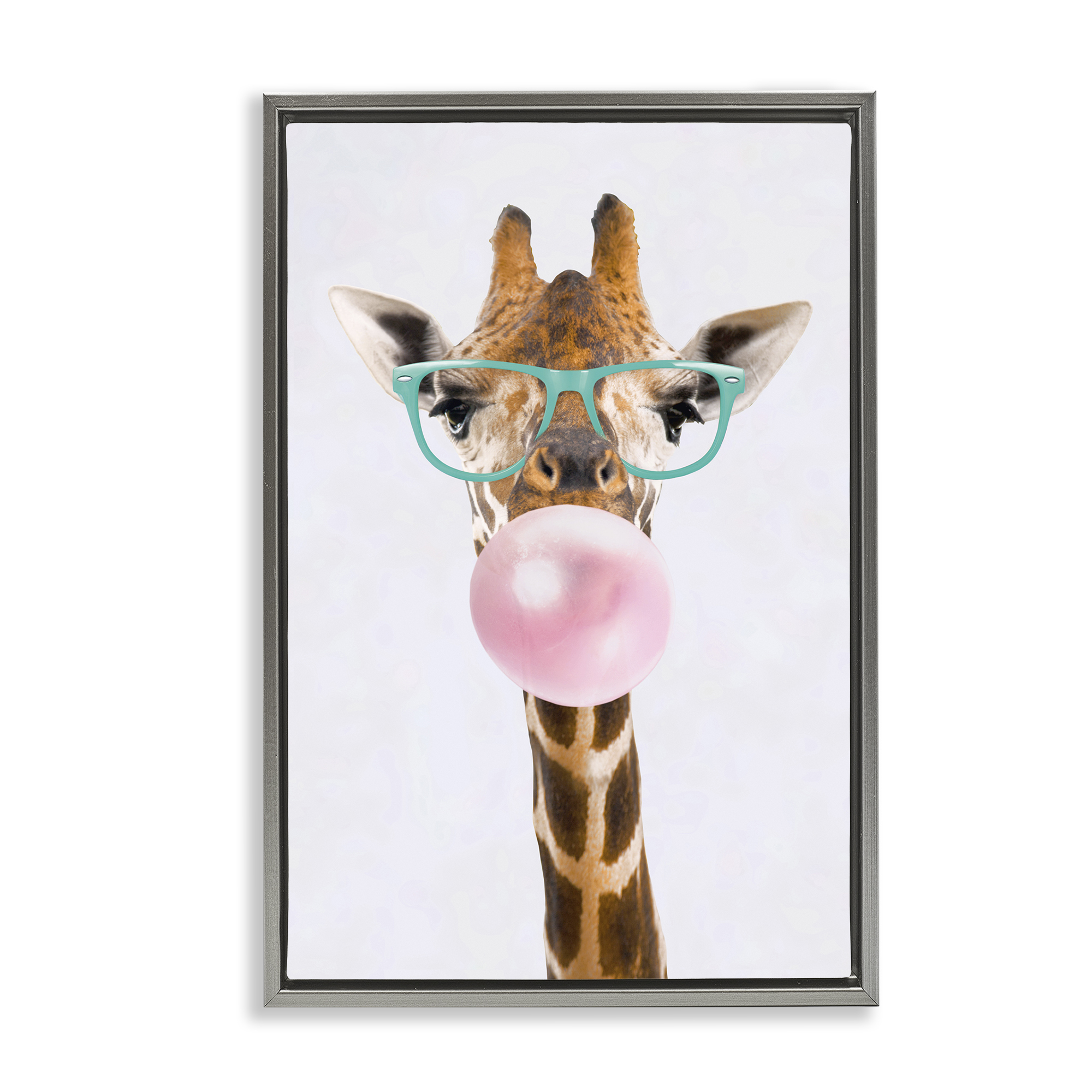 Stupell Industries Bubblegum Hipster Giraffe Animals Painting Gray Floater Framed Canvas Art Print Wall Art, 17 x 25