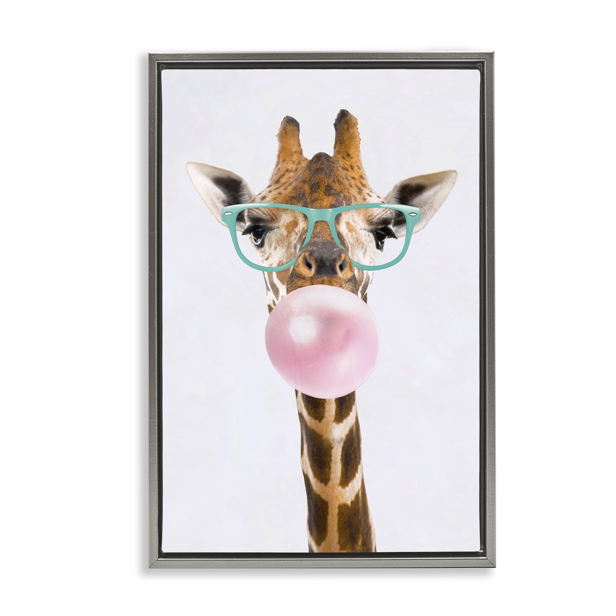 Stupell Industries Bubblegum Hipster Giraffe Animals Painting Gray Floater Framed Canvas Art Print Wall Art, 21 x 31